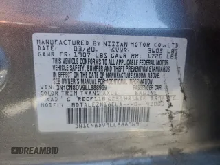 2020 Nissan Versa S with VIN 3N1CN8DV9LL888969, listed as a Copart auction lot 51855485 with 82,209 mi miles and Salvage Title. Bid and sale history available at DreamBid. Image 14.