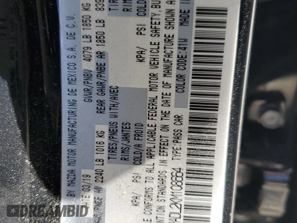 2019 Mazda 3 Preferred z VIN 3MZBPADL2KM108664, wystawiony jako Copart lot #49787025 z przebiegiem 81 044 mil mil oraz Nie do naprawy • Non repairable. Historia ofert i sprzedaży dostępna na DreamBid. Obrazek 12.