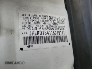 2001 Honda CR-V LX with VIN JHLRD18411S019111, listed as a Copart auction lot 51754404 with 154,142 mi miles and Salvage Title. Bid and sale history available at carsss.com. Image 14.