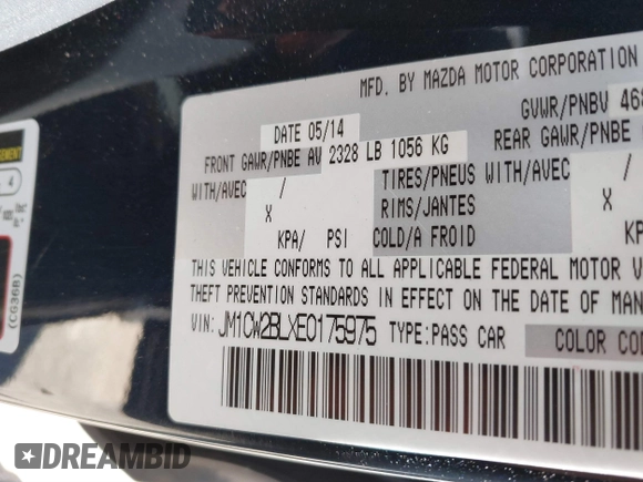 2014 Mazda 5 Sport with VIN JM1CW2BLXE0175975, listed as a IAAI auction lot 40278614 with 102,430 mi miles and . Bid and sale history available at DreamBid. Image 9.