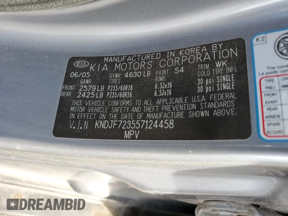 2005 Kia Sportage LX with VIN KNDJF723557124458, listed as a Copart auction lot 87089674 with Not Provided miles and Salvage Title. Bid and sale history available at carsss.com. Image 14.