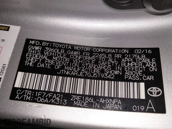 2016 Scion iM with VIN JTNKARJE7GJ519342, listed as a IAAI auction lot 41719786 with 94,191 mi miles. Bid and sale history available at carsss.com. Image 9.