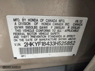 2003 Honda Pilot EX with VIN 2HKYF18433H525852, listed as a IAAI auction lot 41845083 with 281,284 mi miles. Bid and sale history available at carsss.com. Image 9.