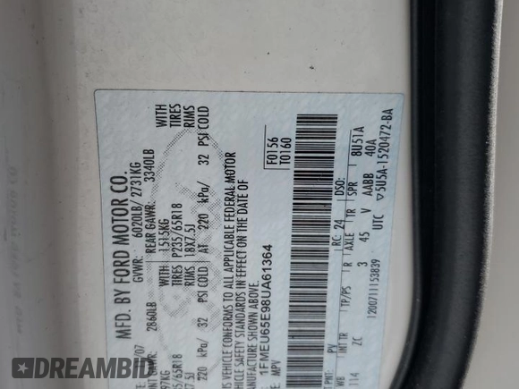 2008 Ford Explorer Limited with VIN 1FMEU65E98UA61364, listed as a Copart auction lot 47966725 with 128,385 mi miles and Salvage title. Bid and sale history available at DreamBid. Image 14.