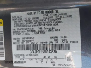 2014 Ford Fusion SE Hybrid with VIN 3FA6P0LU5ER393530, listed as a IAAI auction lot 42478440 with 93,728 mi miles and . Bid and sale history available at DreamBid. Image 9.