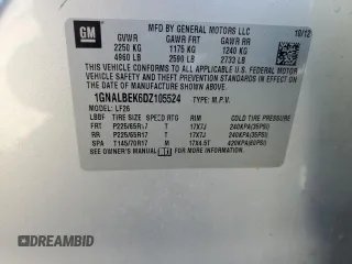 2013 Chevrolet Equinox LS with VIN 1GNALBEK6DZ105524, listed as a Copart auction lot 47065395 with Not Provided miles and Salvage Title. Bid and sale history available at DreamBid. Image 14.