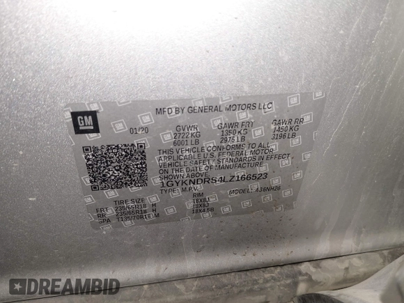 2020 Cadillac XT5 Premium Luxury AWD with VIN 1GYKNDRS4LZ166523, listed as a IAAI auction lot 41118646 with 72,216 mi miles and . Bid and sale history available at carsss.com. Image 9.