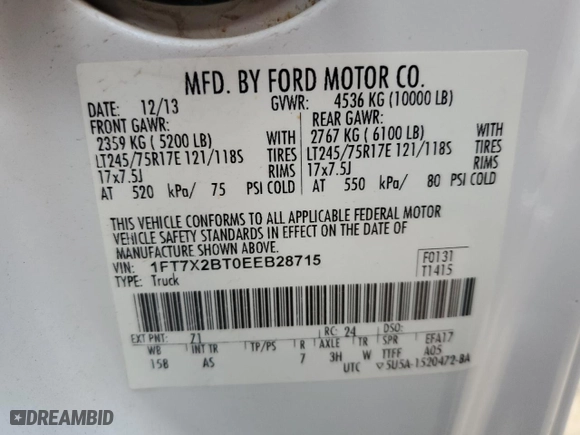 2014 Ford Super Duty F-250 SRW XLT with VIN 1FT7X2BT0EEB28715, listed as a Copart auction lot 43449075 with 177,622 mi miles and Clean Title. Bid and sale history available at carsss.com. Image 12.