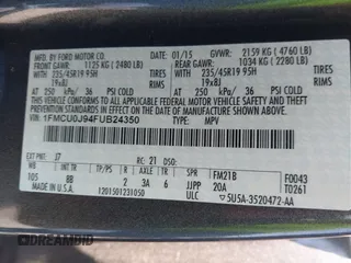 2015 Ford Escape Titanium with VIN 1FMCU0J94FUB24350, listed as a IAAI auction lot 42065641 with 168,215 mi miles. Bid and sale history available at carsss.com. Image 9.