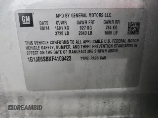 2015 Chevrolet Sonic LTZ with VIN 1G1JE6SBXF4109423, listed as a Copart auction lot 60329525 with 109,126 mi miles and Salvage title. Bid and sale history available at DreamBid. Image 12.