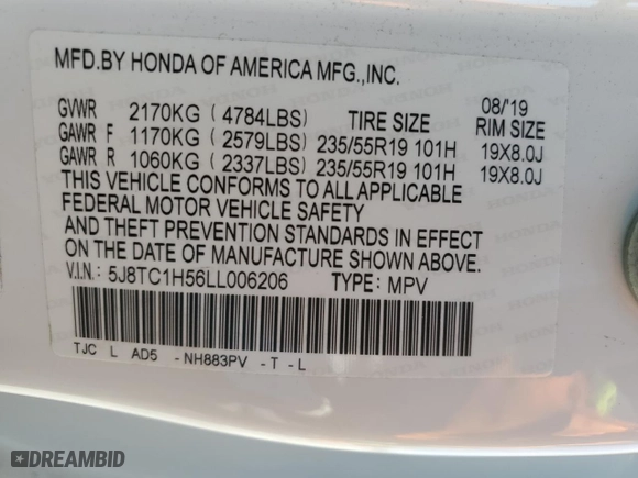 2020 Acura RDX w/Technology Pkg with VIN 5J8TC1H56LL006206, listed as a Copart auction lot 50056405 with 36,174 mi miles and Salvage Title. Bid and sale history available at carsss.com. Image 16.