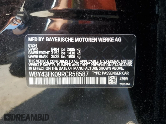 2024 BMW i5 M60 z VIN WBY43FK09RCR58587, wystawiony jako Copart lot #67396684 z przebiegiem 387 mil mil oraz Szkody całkowita. Historia ofert i sprzedaży dostępna na DreamBid. Obrazek 13.