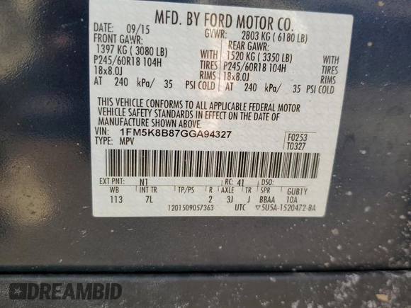 2016 Ford Explorer with VIN 1FM5K8B87GGA94327, listed as a Copart auction lot 46866795 with Not Provided miles and Salvage Title. Bid and sale history available at DreamBid. Image 13.
