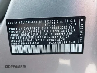 2019 Volkswagen Jetta S with VIN 3VWC57BU0KM208044, listed as a IAAI auction lot 42373582 with 87,008 mi miles and . Bid and sale history available at DreamBid. Image 9.