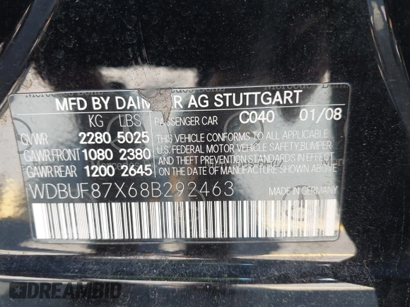 2008 Mercedes-Benz E 350 Luxury with VIN WDBUF87X68B292463, listed as a IAAI auction lot 42203809 with 175,424 mi miles and . Bid and sale history available at carsss.com. Image 9.
