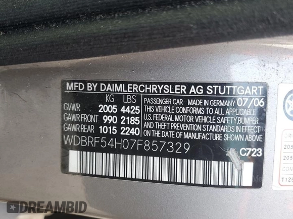2007 Mercedes-Benz C 280 Luxury with VIN WDBRF54H07F857329, listed as a Copart auction lot 85260294 with 185,344 mi miles and Salvage title. Bid and sale history available at DreamBid. Image 14.