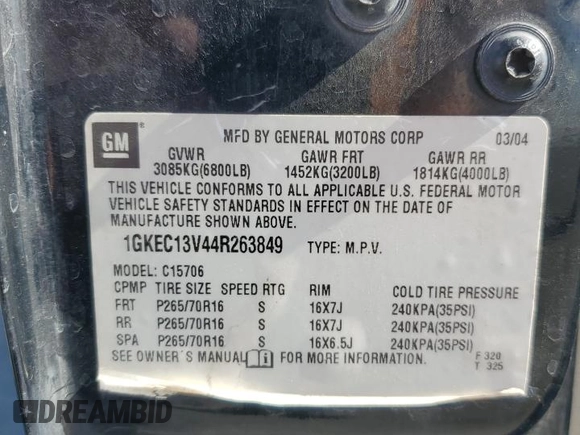 2004 GMC Yukon SLE with VIN 1GKEC13V44R263849, listed as a Copart auction lot 47528325 with 448,294 mi miles and Salvage Title. Bid and sale history available at carsss.com. Image 14.