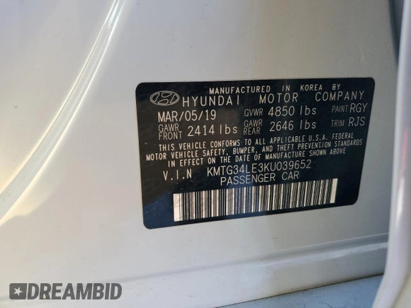 2019 Genesis G70 Advanced with VIN KMTG34LE3KU039652, listed as a Copart auction lot 51815815 with 44,403 mi miles and Salvage Title. Bid and sale history available at DreamBid. Image 12.