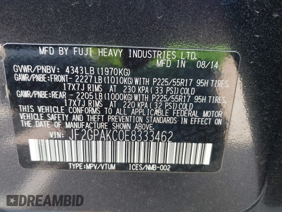 2014 Subaru Crosstrek Limited с VIN JF2GPAKC0E8333462, выставлен на аукционе IAAI как лот 42107801 с пробегом 101 833 миль миль и . История ставок и продаж доступна на DreamBid. Изображение 9.