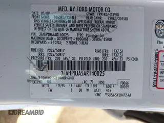 2010 Ford Fusion SEL with VIN 3FAHP0JA5AR140025, listed as a IAAI auction lot 41840878 with 89,300 mi miles. Bid and sale history available at carsss.com. Image 9.