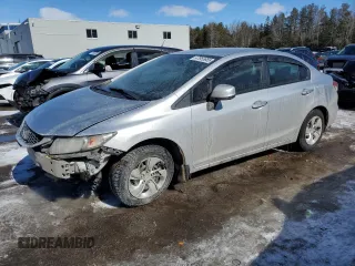 2013 Honda Civic LX z VIN 2HGFB2F42DH106415, wystawiony jako Copart lot #47855985 z przebiegiem 179 006 mil mil oraz Szkoda całkowita • Salvage title. Historia ofert i sprzedaży dostępna na DreamBid. Obrazek 1.