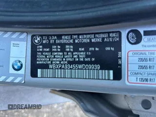 2005 BMW X3 3.0i with VIN WBXPA93455WD09939, listed as a Copart auction lot 50651495 with 147,812 mi miles and Clean Title. Bid and sale history available at carsss.com. Image 10.