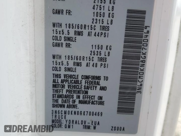 2016 Nissan NV200 S z VIN 3N6CM0KN8GK700469, wystawiony jako Copart lot #54837515 z przebiegiem 171 299 mil mil oraz Szkoda całkowita • Salvage title. Historia ofert i sprzedaży dostępna na DreamBid. Obrazek 13.