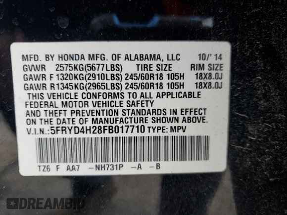 2015 Acura MDX with VIN 5FRYD4H28FB017710, listed as a Copart auction lot 48606695 with 97,143 mi miles and Salvage title. Bid and sale history available at DreamBid. Image 13.