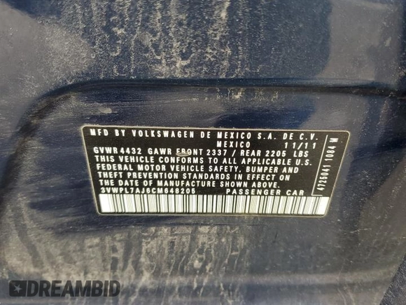 2012 Volkswagen Jetta TDI with VIN 3VWPL7AJ6CM648205, listed as a Copart auction lot 55226295 with 144,225 mi miles and Clean title. Bid and sale history available at DreamBid. Image 13.