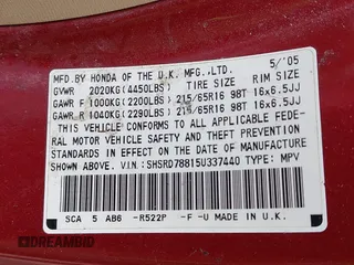 2005 Honda CR-V EX with VIN SHSRD78815U337440, listed as a IAAI auction lot 41917604 with 226,000 mi miles. Bid and sale history available at carsss.com. Image 9.
