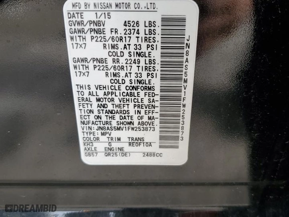 2015 Nissan Rogue Select S with VIN JN8AS5MV1FW253873, listed as a Copart auction lot 48935035 with 78,939 mi miles and Salvage Title. Bid and sale history available at carsss.com. Image 14.