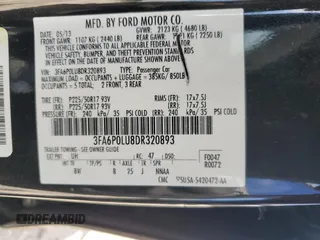 2013 Ford Fusion SE Hybrid with VIN 3FA6P0LU8DR320893, listed as a Copart auction lot 58739245 with 243,887 mi miles and Salvage title. Bid and sale history available at DreamBid. Image 12.
