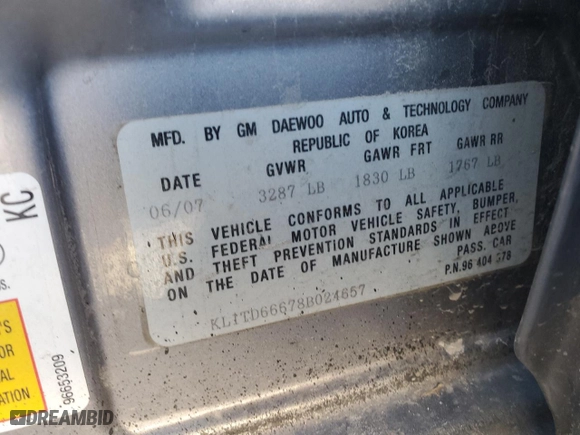 2008 Chevrolet Aveo LS with VIN KL1TD66678B024657, listed as a Copart auction lot 81039674 with 108,952 mi miles and Salvage Title. Bid and sale history available at carsss.com. Image 15.