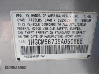 2005 Honda Accord EX with VIN 1HGCM56735A050655, listed as a IAAI auction lot 42115677 with 334,733 mi miles and . Bid and sale history available at DreamBid. Image 9.