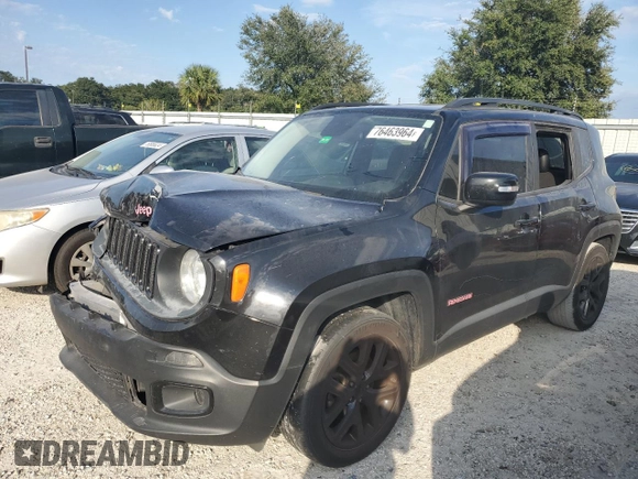 2017 Jeep Renegade Latitude with VIN ZACCJABB7HPG59973, listed as a Copart auction lot 76463964 with 164,130 mi miles and Salvage Title. Bid and sale history available at carsss.com. Image 1.