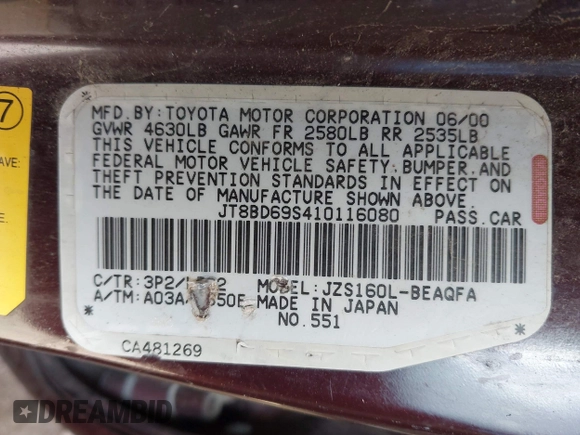 2001 Lexus GS 300 z VIN JT8BD69S410116080, wystawiony jako IAAI lot #42122447 z przebiegiem 243 533 mil mil oraz . Historia ofert i sprzedaży dostępna na DreamBid. Obrazek 9.