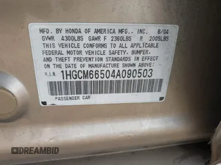 2004 Honda Accord EX with VIN 1HGCM66504A090503, listed as a IAAI auction lot 42351643 with 143,827 mi miles and . Bid and sale history available at DreamBid. Image 9.