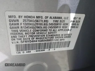 2016 Acura MDX w/Tech with VIN 5FRYD4H41GB048803, listed as a IAAI auction lot 42066482 with 105,435 mi miles. Bid and sale history available at carsss.com. Image 9.