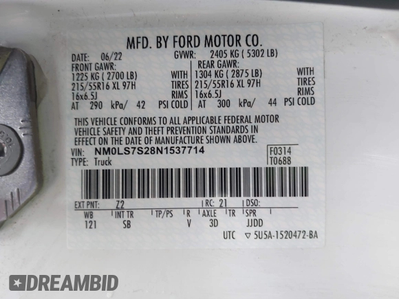 2022 Ford Transit Connect XL с VIN NM0LS7S28N1537714, выставлен на аукционе IAAI как лот 42246266 с пробегом 109 717 миль миль и . История ставок и продаж доступна на DreamBid. Изображение 9.