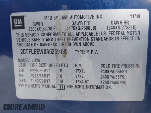 2010 GMC Terrain SLE-2 with VIN 2CTFLEEW0A6259189, listed as a IAAI auction lot 41465478 with 180,787 mi miles and . Bid and sale history available at DreamBid. Image 9.