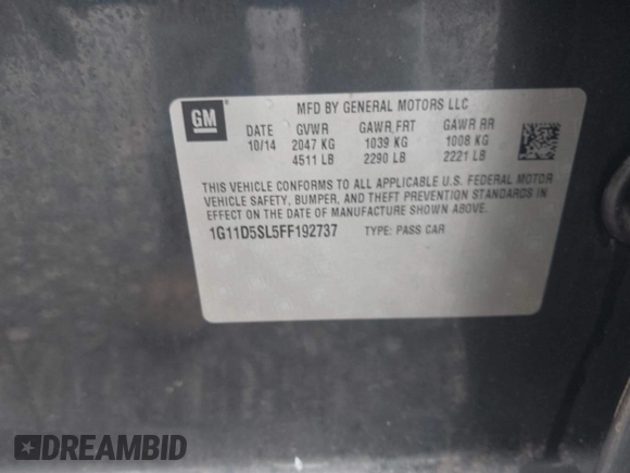 2015 Chevrolet Malibu LT with VIN 1G11D5SL5FF192737, listed as a IAAI auction lot 41902608 with 220,092 mi miles and . Bid and sale history available at DreamBid. Image 9.