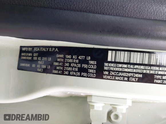 2017 Jeep Renegade Sport с VIN ZACCJAAB2HPF24644, выставлен на аукционе IAAI как лот 41972974 с пробегом 103 732 миль миль и . История ставок и продаж доступна на DreamBid. Изображение 9.