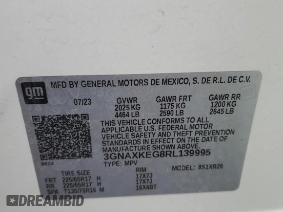 2024 Chevrolet Equinox LT with VIN 3GNAXKEG8RL139995, listed as a Copart auction lot 48483535 with 14,658 mi miles and Non Repairable. Bid and sale history available at DreamBid. Image 13.