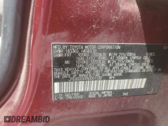 2005 Toyota RAV4 with VIN JTEGD20VX50051132, listed as a Copart auction lot 53438235 with 281,336 mi miles and Salvage Title. Bid and sale history available at carsss.com. Image 13.