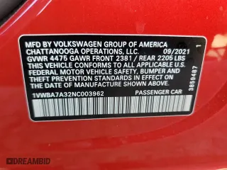 2022 Volkswagen Passat 2.0T Limited Edition with VIN 1VWBA7A32NC003962, listed as a Copart auction lot 78925814 with 26,582 mi miles and Salvage Title. Bid and sale history available at carsss.com. Image 12.