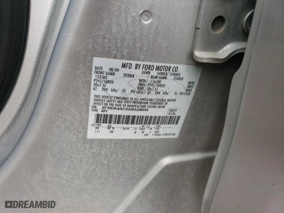 2010 Ford Edge Sport with VIN 2FMDK4AC5ABA28609, listed as a Copart auction lot 68752084 with 211,025 mi miles and Salvage Title. Bid and sale history available at carsss.com. Image 13.