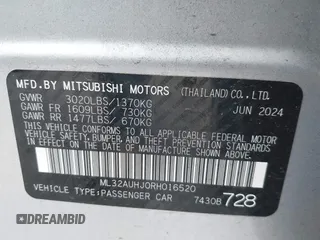2024 Mitsubishi Mirage ES with VIN ML32AUHJ0RH016520, listed as a IAAI auction lot 42609025 with 16,419 mi miles and . Bid and sale history available at DreamBid. Image 9.