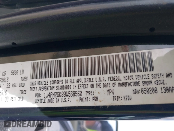 2011 Jeep Liberty Sport 70th Anniversary with VIN 1J4PN2GK8BW568560, listed as a IAAI auction lot 41904298 with 122,727 mi miles and . Bid and sale history available at DreamBid. Image 9.