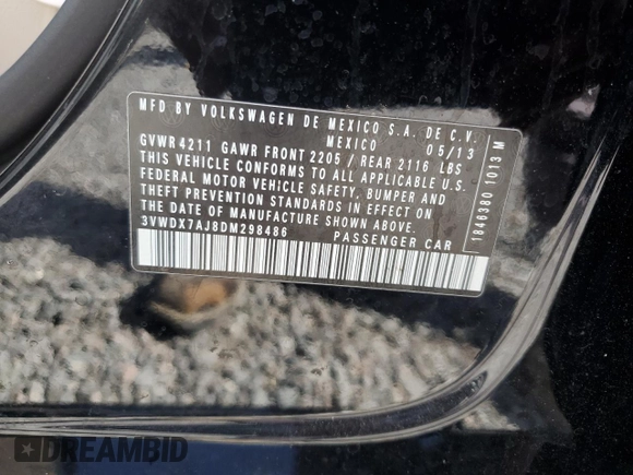 2013 Volkswagen Jetta SE with VIN 3VWDX7AJ8DM298486, listed as a Copart auction lot 51837115 with Not provided miles and Salvage title. Bid and sale history available at DreamBid. Image 13.