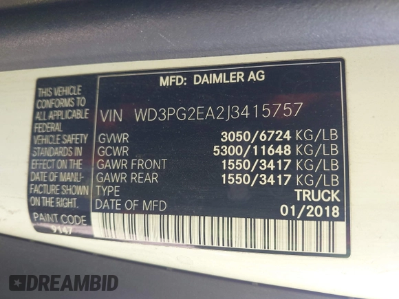 2018 Mercedes-Benz Metris Cargo with VIN WD3PG2EA2J3415757, listed as a IAAI auction lot 42029579 with 95,269 mi miles. Bid and sale history available at carsss.com. Image 9.